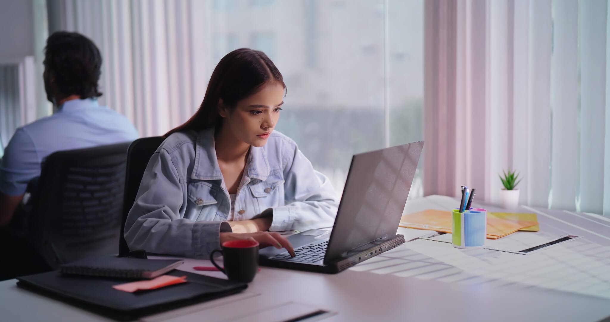 College student using laptop